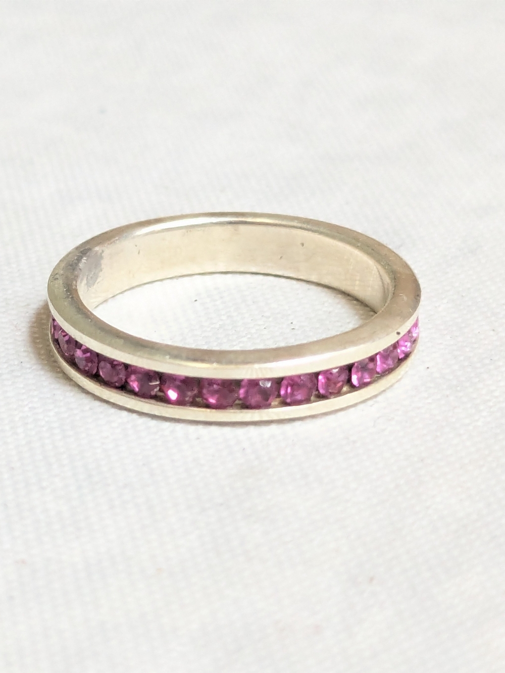 Pink Channel-Set Crystal Stackable Ring Sterling Silver Pink CZ Size 7 Eternity